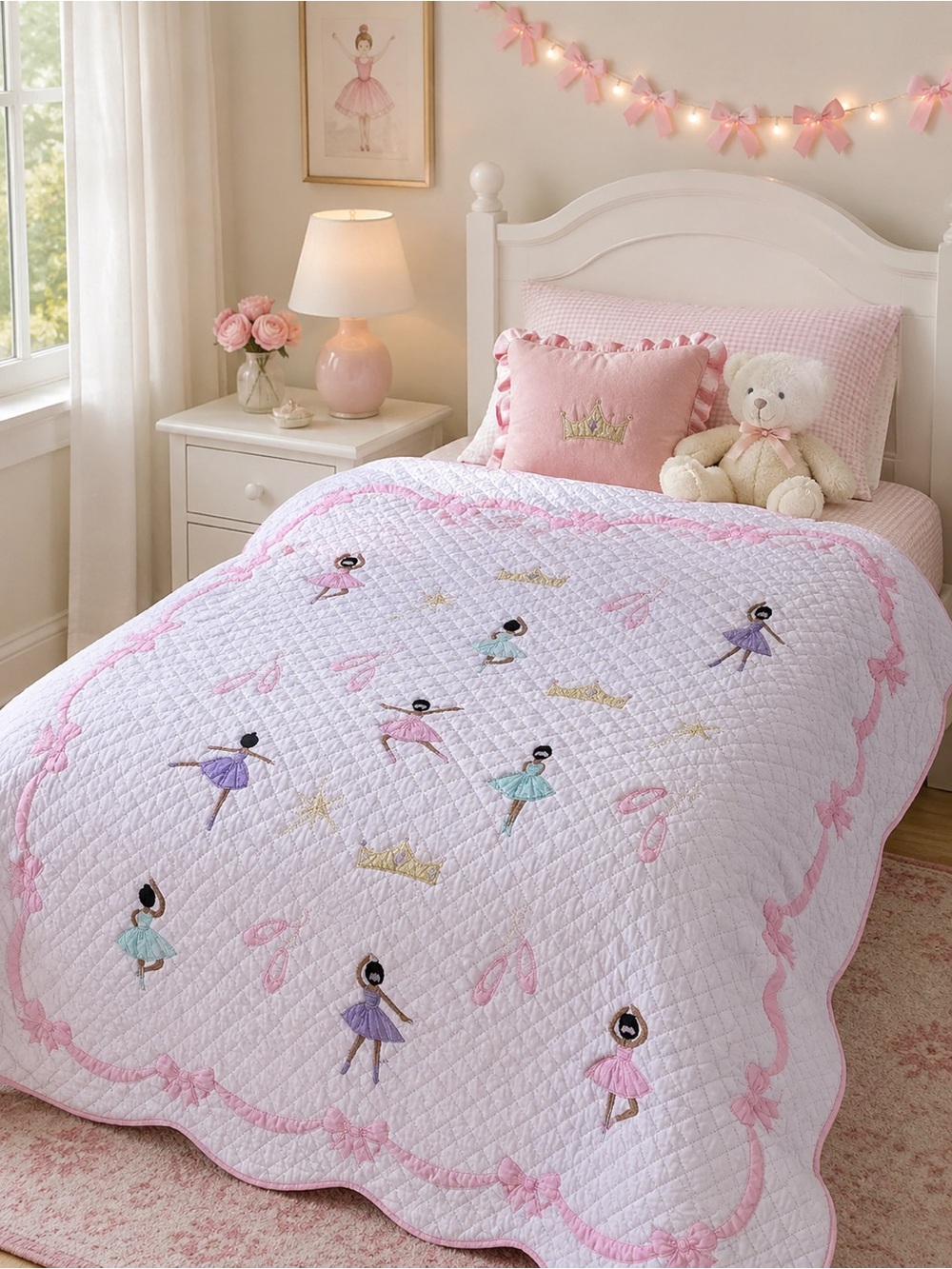 Pink Ballerina Quilted Bedspread - Girls' Bedding vintage twin size